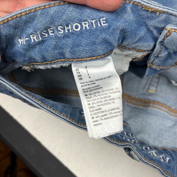 American Eagle Light Wash Hi Rise Shortie Super Stretch Womens Shorts Size 2 - Picture 5 of 5